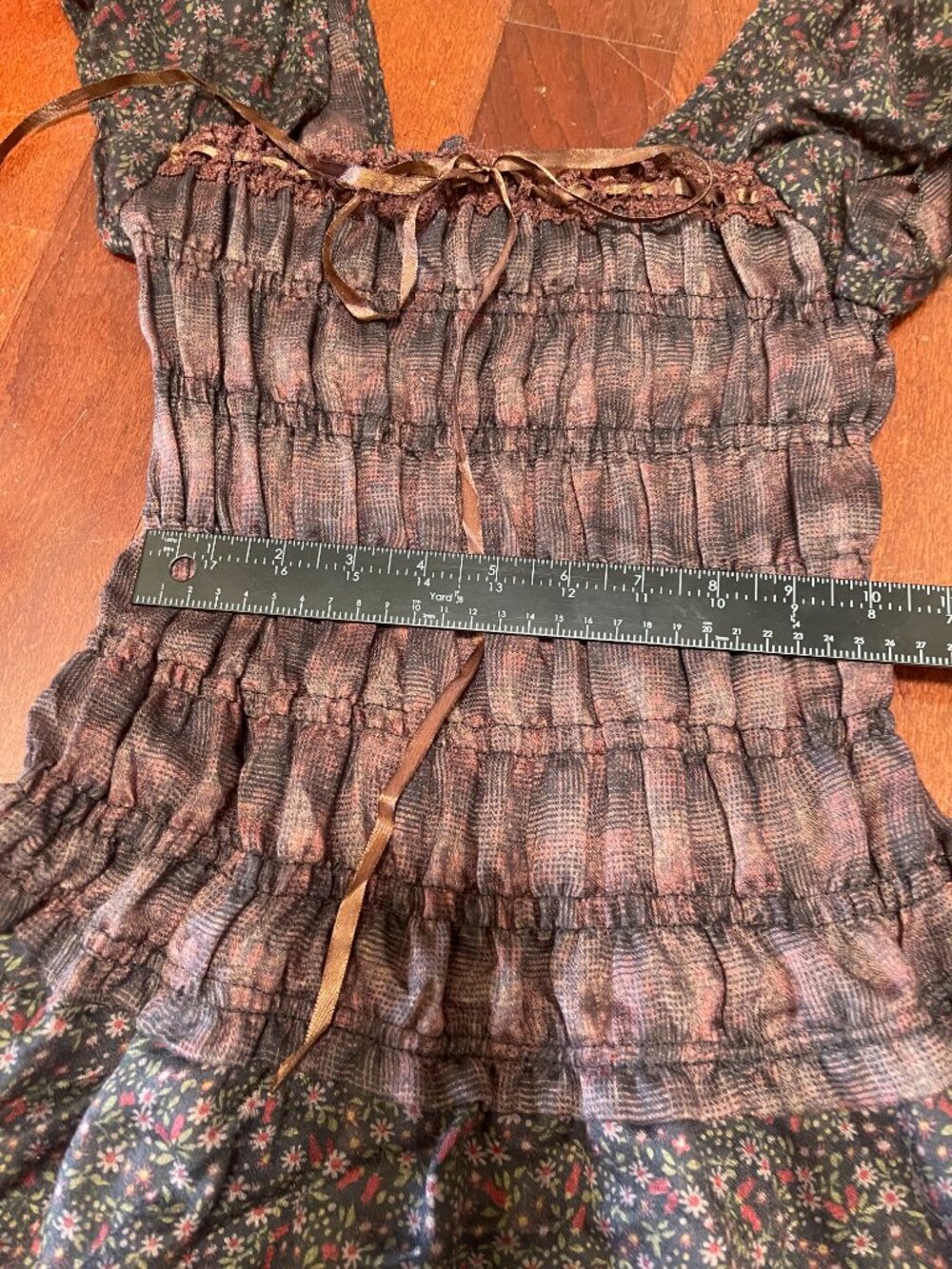 Smocked Floral Mini Dress Small Cottagecore Coquette Puff Sleeve - Picture 6 of 8